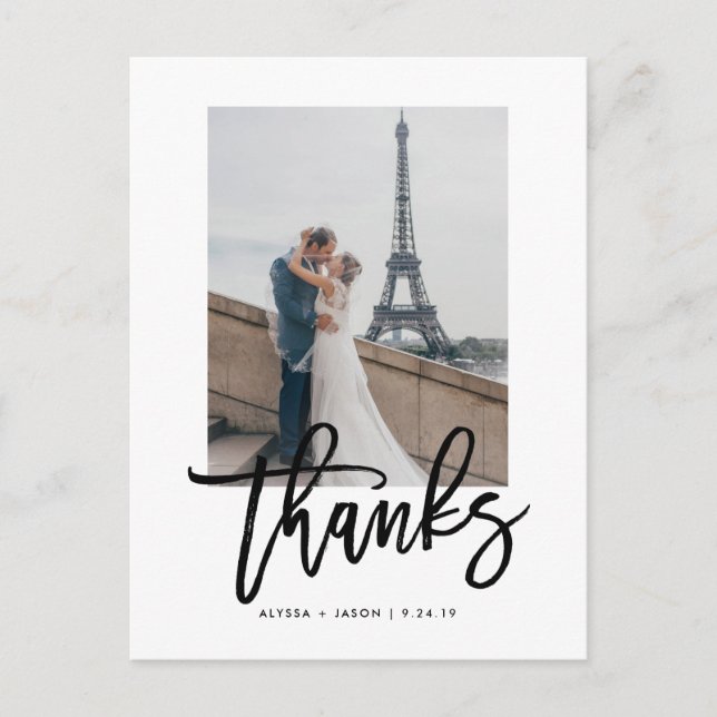 Elegant Wedding Thank You with Photo Postcard (Front)