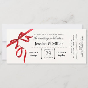 Elegant Wedding Ticket Invitation with Red Ribbon