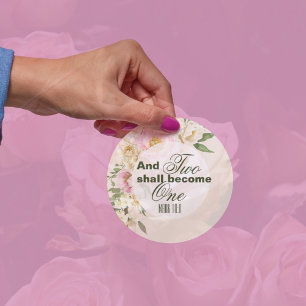 Elegant Wedding TWO BECOME ONE Bible Floral Border Classic Round Sticker