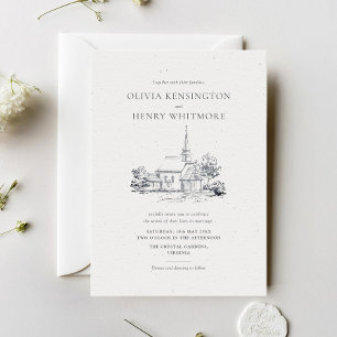 Elegant Wedding Venue Sketch Minimalist Wedding Invitation