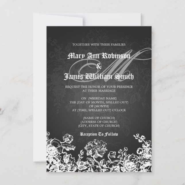 Elegant Wedding Victorian Flourish Black Invitation (Front)