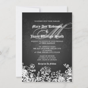 Elegant Wedding Victorian Flourish Black Invitation