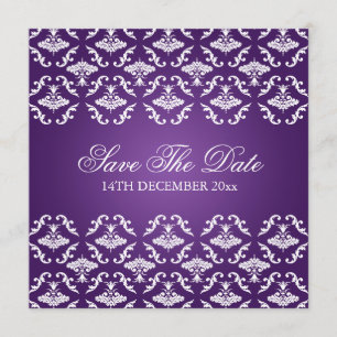 Elegant Wedding Vintage Damask Purple Invitation
