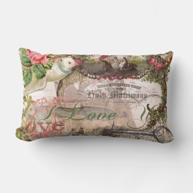 Elegant Wedding Vintage Marriage Antique Vintage Lumbar Cushion (Front)