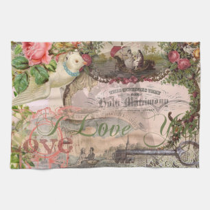 Elegant Wedding Vintage Marriage Antique Vintage Tea Towel