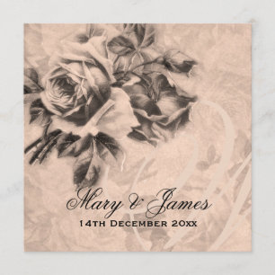 Elegant Wedding Vintage Roses Sepia Invitation