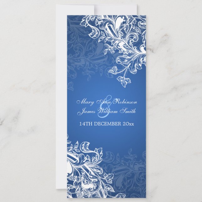 Elegant Wedding Vintage Swirls Blue Invitation (Front)