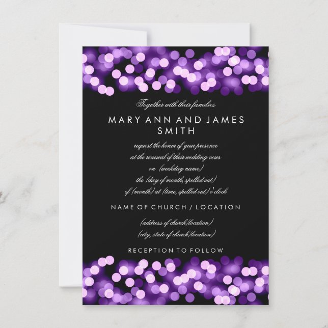 Elegant Wedding Vow Renewal Purple Hollywood Glam Invitation (Front)