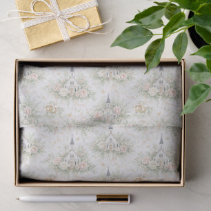 Elegant Wedding Watercolor Church Florals Rings Tissue Paper