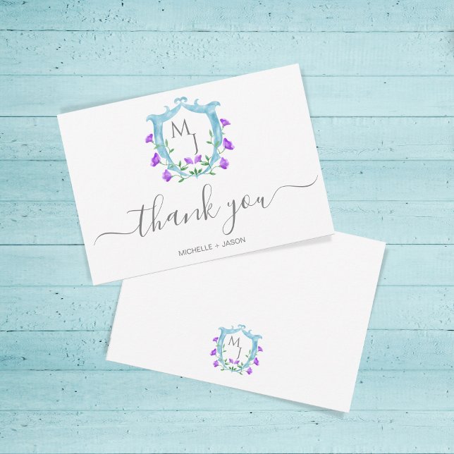 Elegant Wedding Watercolor Crest Floral Monogram RSVP Card (Creator Uploaded)