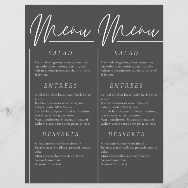 Elegant wedding watercolor dark grey double menu (Front)