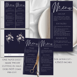 Elegant wedding watercolor dark navy double menu