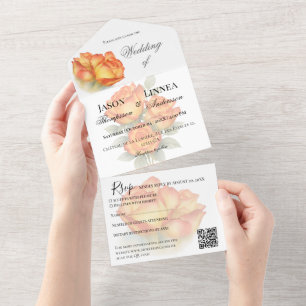 Elegant Wedding Watercolor Roses Pastel Petals All In One Invitation
