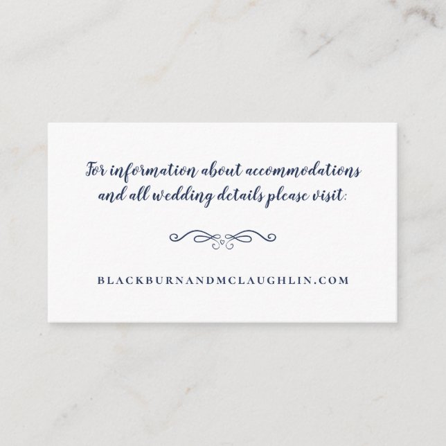 Elegant Wedding Website Blue White Modern Classic  Enclosure Card (Front)