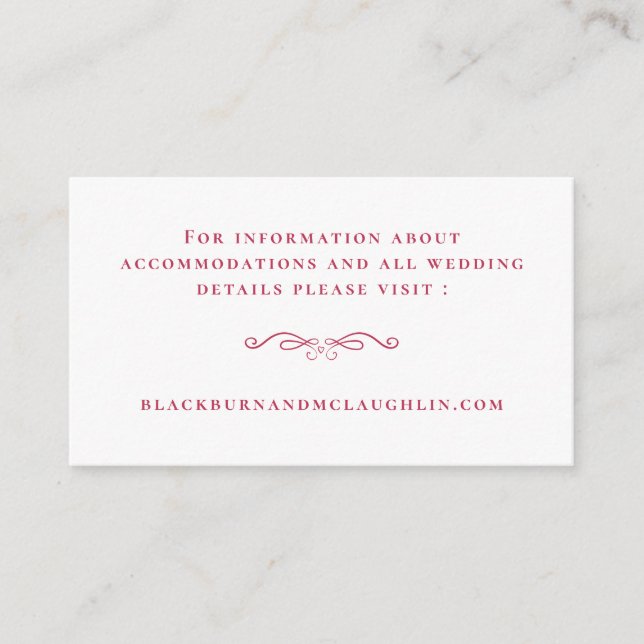 Elegant Wedding Website Magenta Red Modern Details Enclosure Card (Front)