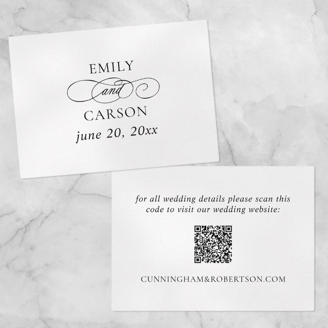 Elegant Wedding Website QR Code Names & Date Black Enclosure Card (Creator Uploaded)