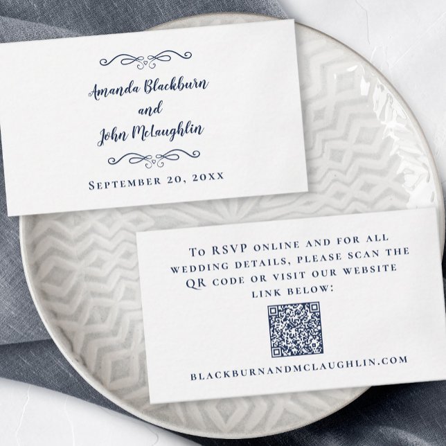 Elegant Wedding Website RSVP QR Code  Navy Blue  Enclosure Card (Elegant Wedding Website RSVP QR Code Navy Blue Enclosure Card)
