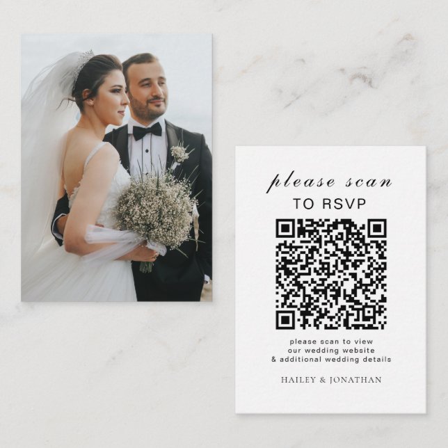 Elegant Wedding Website | RSVP QR Code Photo Enclosure Card (Front/Back)
