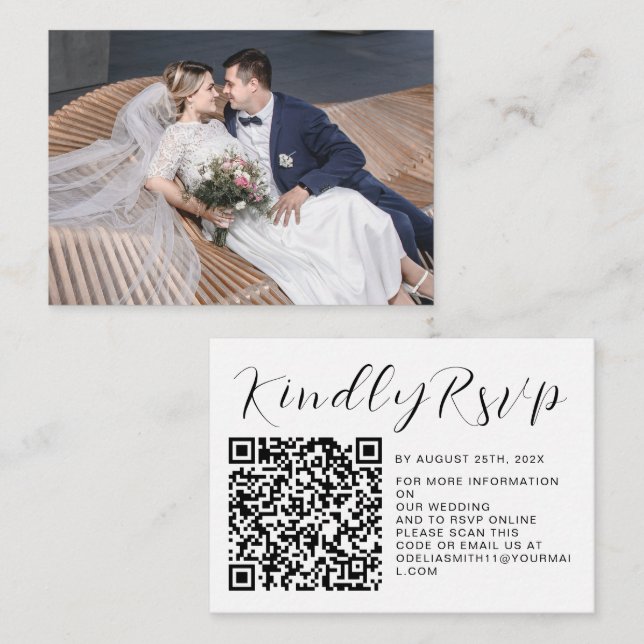 Elegant Wedding Website | RSVP QR Code Photo Enclosure Card (Front/Back)