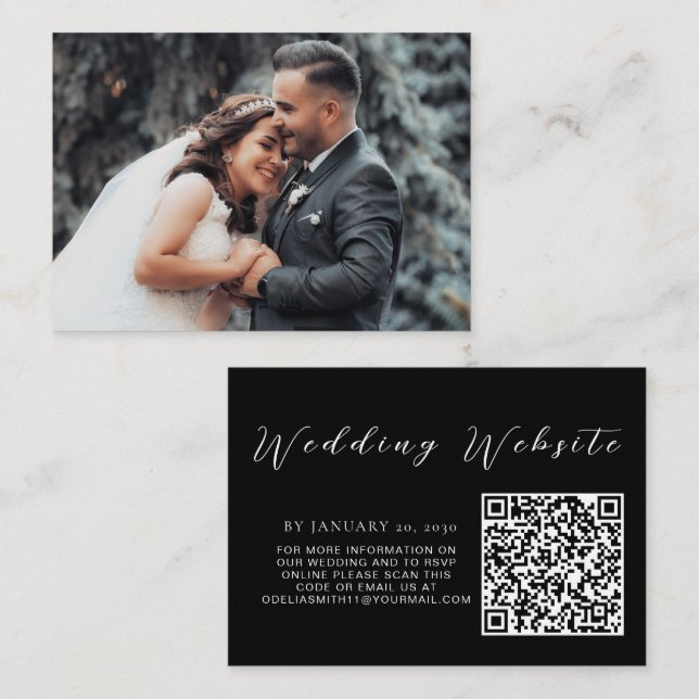 Elegant Wedding Website | RSVP QR Code Photo Enclosure Card (Front/Back)