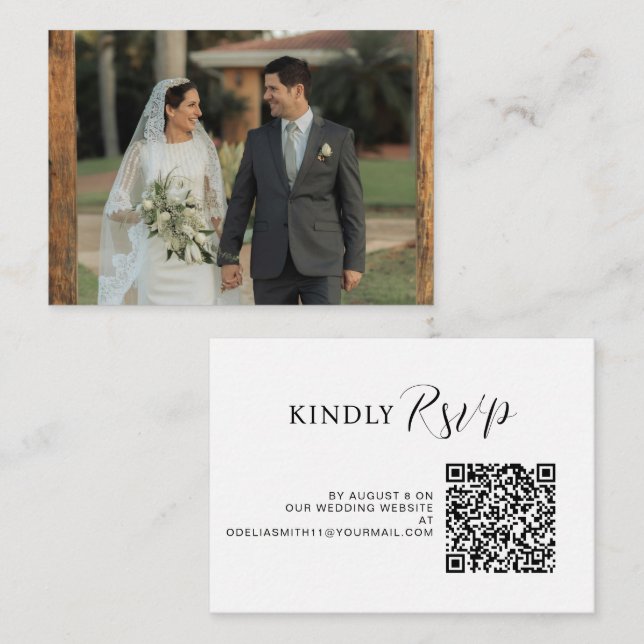 Elegant Wedding Website | RSVP QR Code Photo Enclosure Card (Front/Back)