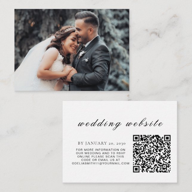 Elegant Wedding Website | RSVP QR Code Photo Enclosure Card (Front/Back)
