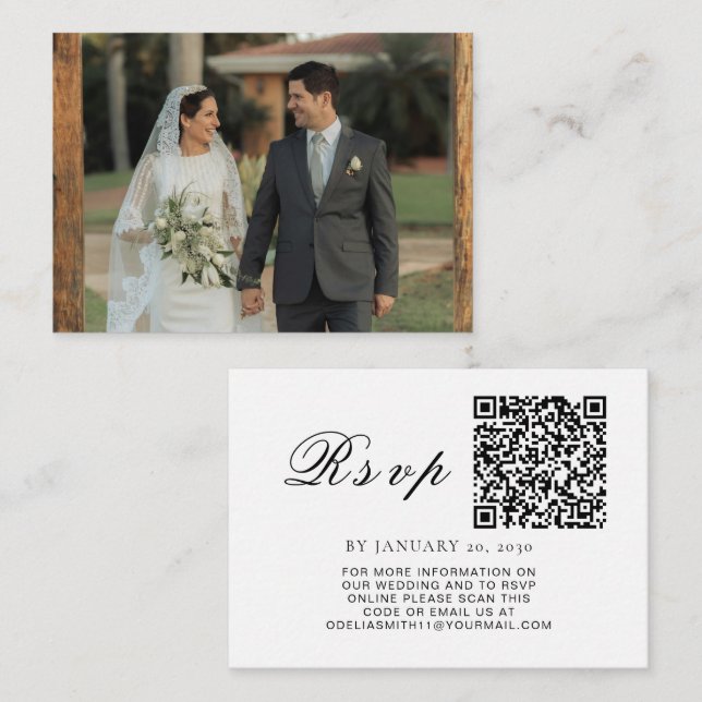 Elegant Wedding Website | RSVP QR Code Photo Enclosure Card (Front/Back)