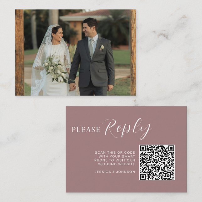 Elegant Wedding Website | RSVP QR Code Photo Enclosure Card (Front/Back)