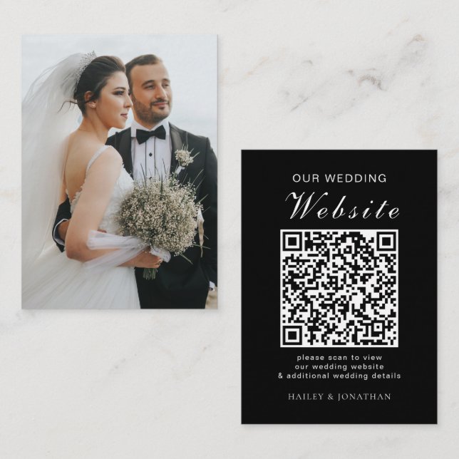 Elegant Wedding Website | RSVP QR Code Photo Enclosure Card (Front/Back)