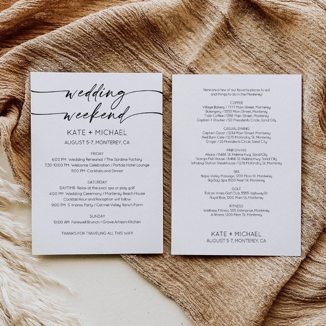 Elegant Wedding Weekend Itinerary Invitation (Wedding Weekend Itinerary Invitation Card)