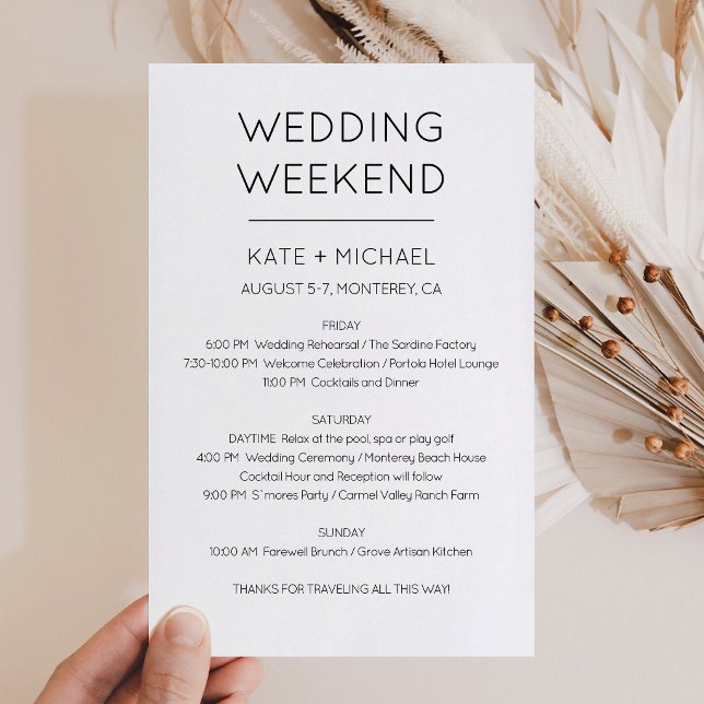 Elegant Wedding Weekend Itinerary Invitation (modern Wedding Weekend Itinerary Invitation)