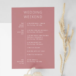 Elegant Wedding Weekend Itinerary   Rose Pink Invitation