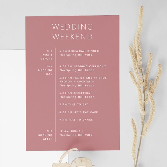 Elegant Wedding Weekend Itinerary | Rose Pink Invitation (Creator Uploaded)