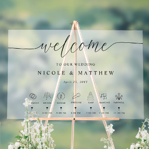 Elegant Wedding Welcome and Timeline Frosted Acrylic Sign