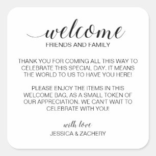 Elegant Wedding Welcome Gift Bag Basket Square Sticker