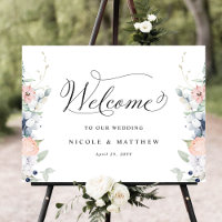 Elegant Wedding Welcome Sign Blue Coral Floral