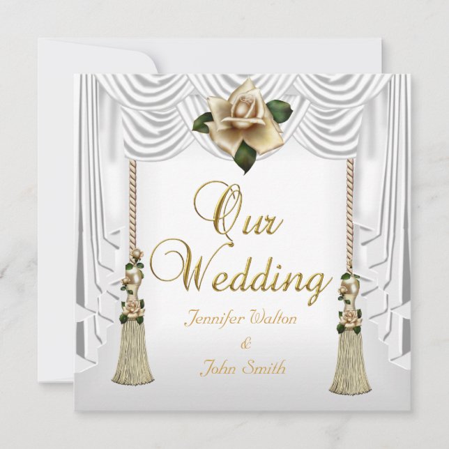 Elegant Wedding White Cream Gold Rose Set Invitation (Front)