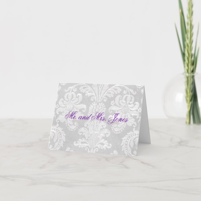 Elegant Wedding White Damask Thank You Card (Front)