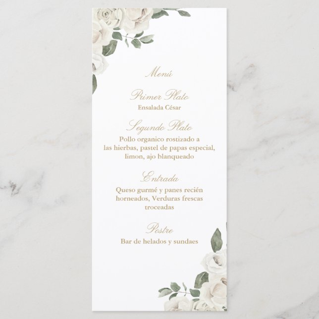 Elegant wedding white rose bouquet menu  (Front)
