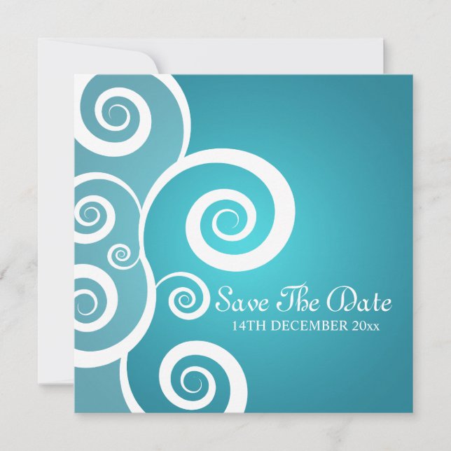 Elegant Wedding White Swirls Blue Invitation (Front)