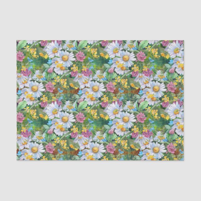 elegant Wedding wild flowers tiled pattern Tissue Paper (Front)