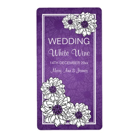 Elegant Wedding Wine Label Dahlia Floral Purple Shipping Label