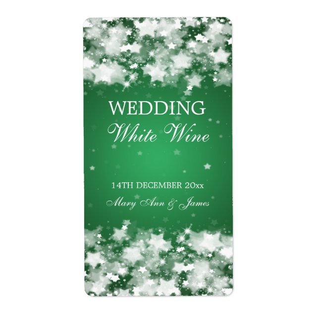 Elegant Wedding Wine Label Dazzling Stars Green (Front)