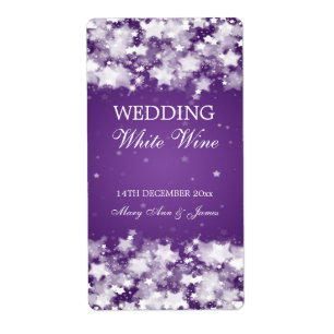 Elegant Wedding Wine Label Dazzling Stars Purple