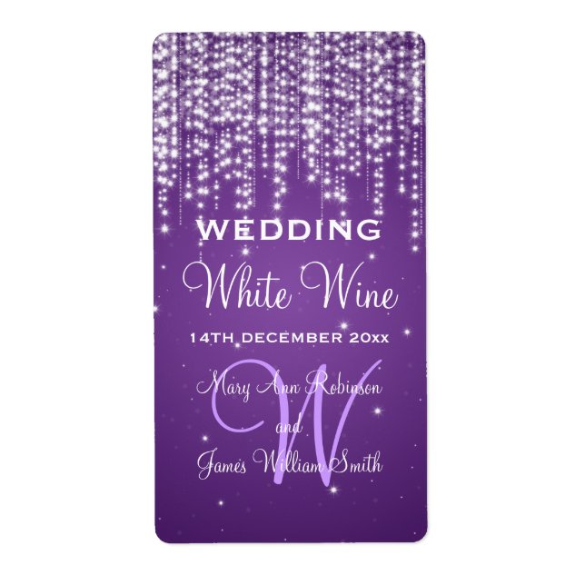 Elegant Wedding Wine Label Night Dazzle Purple (Front)