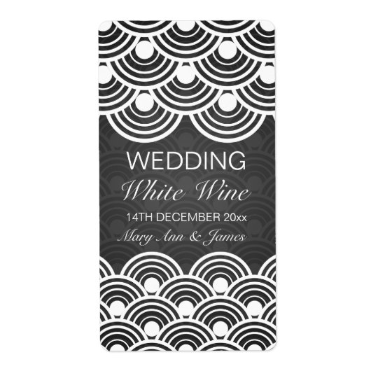 Elegant Wedding Wine Label Scalloped Pattern Black Shipping Label
