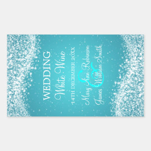 Elegant Wedding Wine Label Sparkling Wave Blue