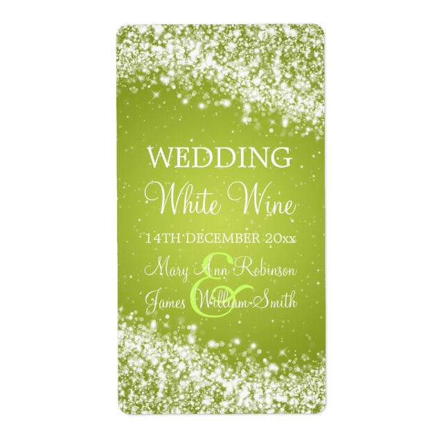 Elegant Wedding Wine Label Sparkling Wave Lime (Front)