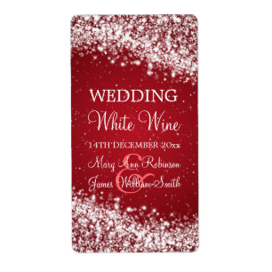 Elegant Wedding Wine Label Sparkling Wave Red