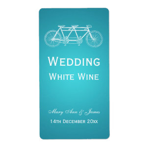 Elegant Wedding Wine Label Tandem Bike Turquoise